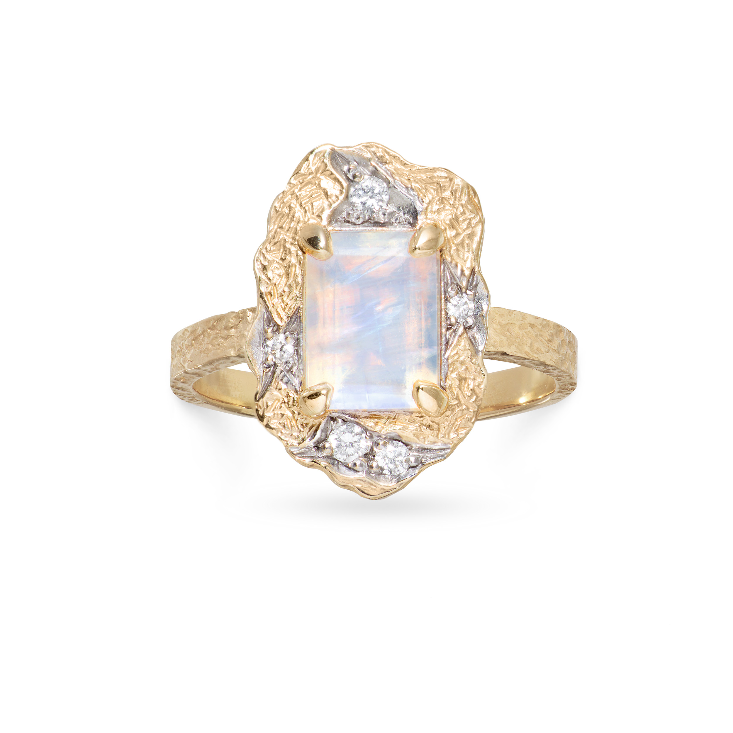 Goddess Shield Moonstone Ring (yellow/white)